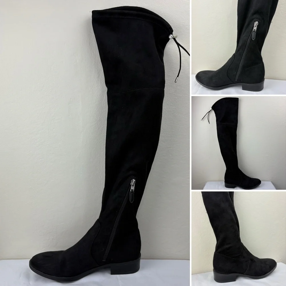 Sam Edelman Paloma Black Faux‎ Suede Over the Knee Boots Sz 6.5 Edgy OTK Stretch